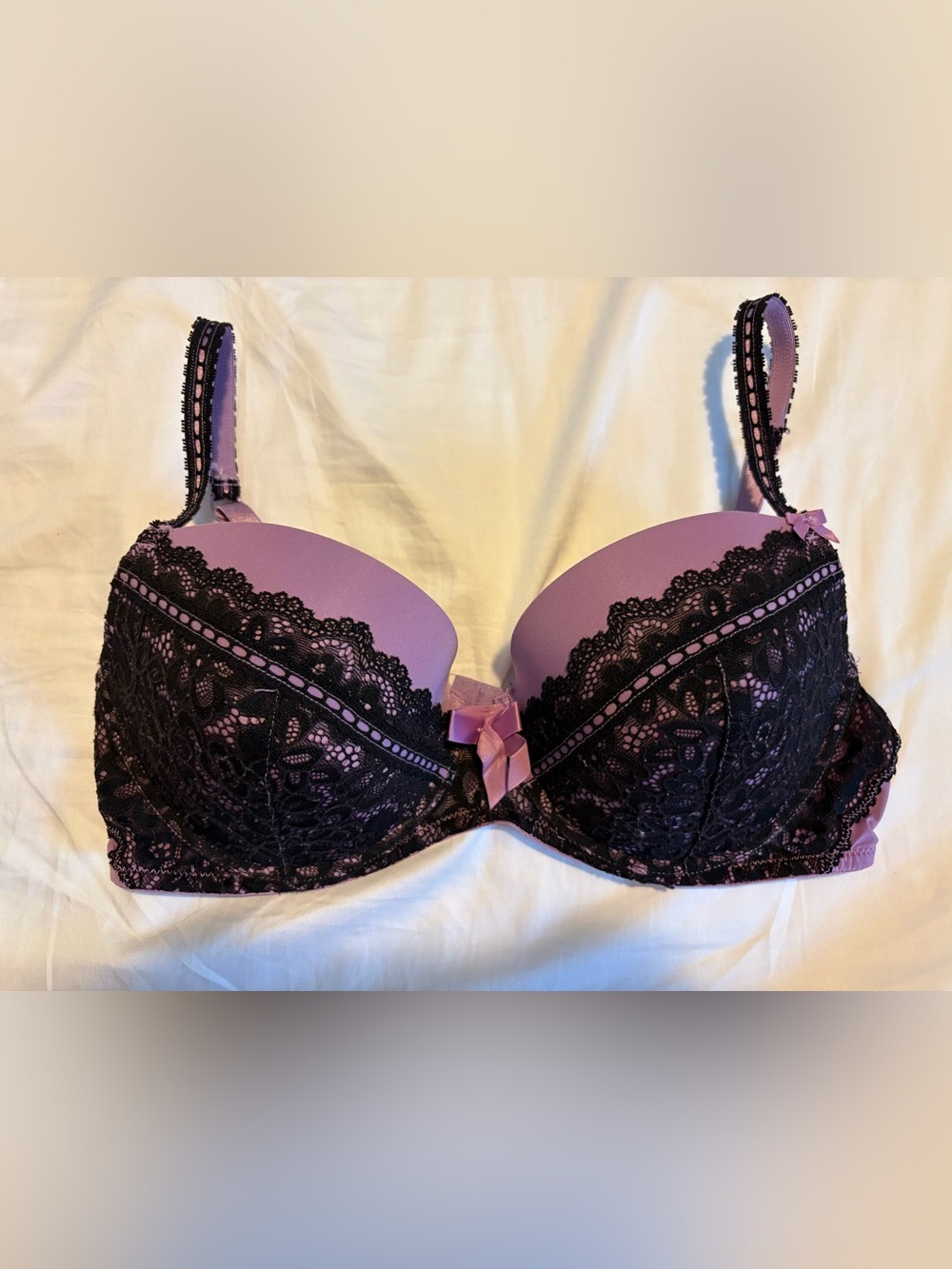 Adore Me Purple and Black Lace Push-Up Bra